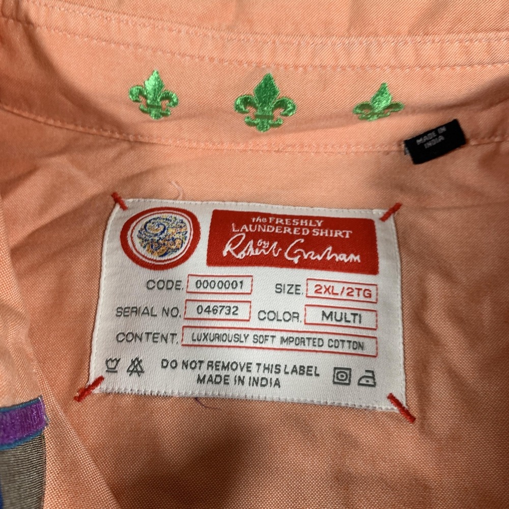 Robert Graham Shirt Mens 2XL Orange Peach Button Front Long Sleeve Cotton Casual - Picture 5 of 11